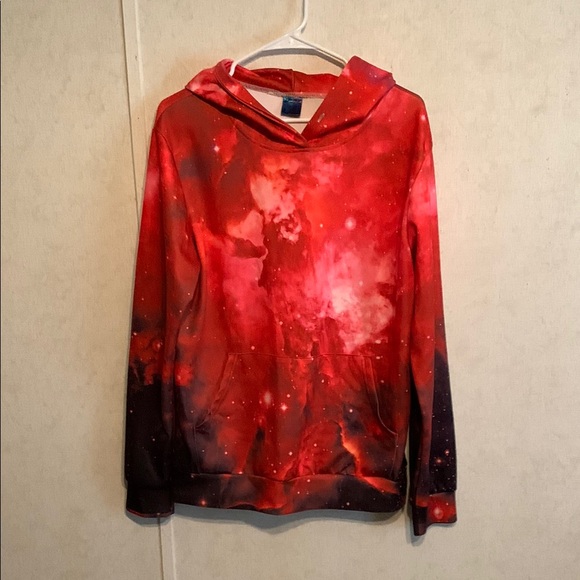 Red Galaxy Print Hoodie - Picture 1 of 6